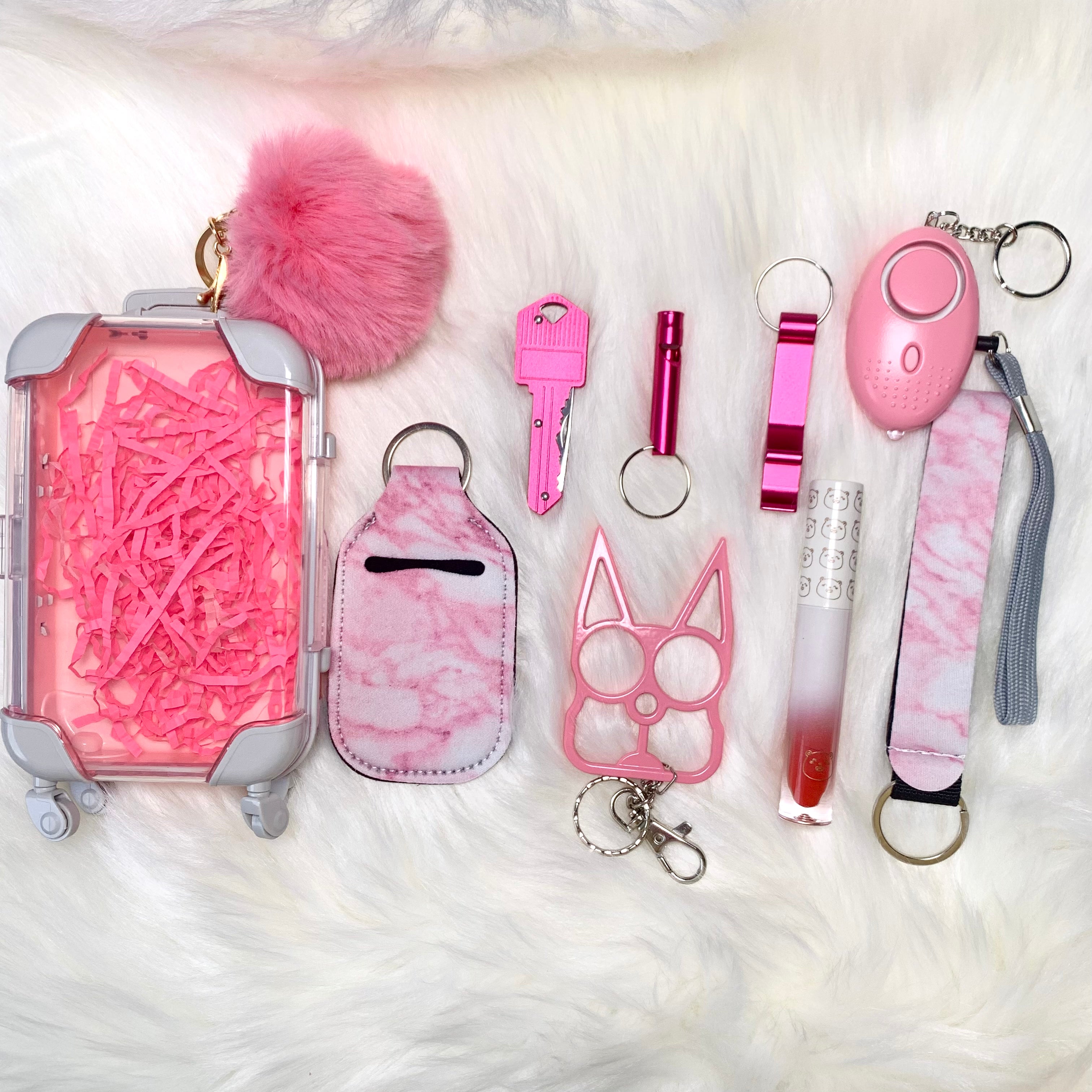 Keychain Set for Girls & Women 10pcs With Minisuitcase - Pink