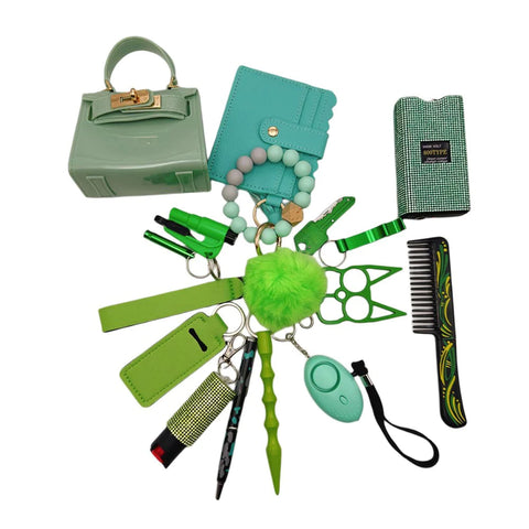 17pcs Kechains Sets With Wristlet Bracelet Wallet,Mini Bag，Comb，Pen For Women And Girls