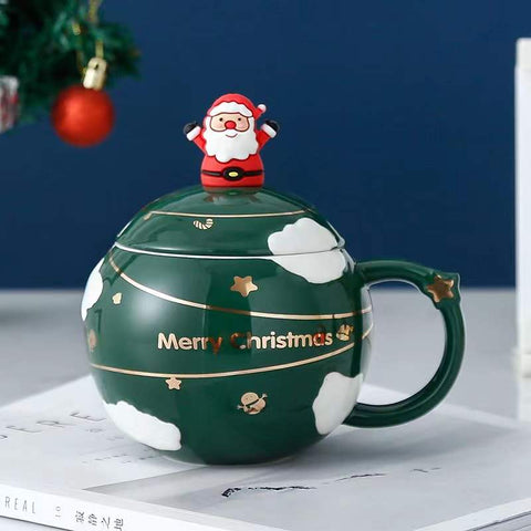 Cute Christmas Mug With Lid And Spoon, Mug Gift Red 450ml/15oz