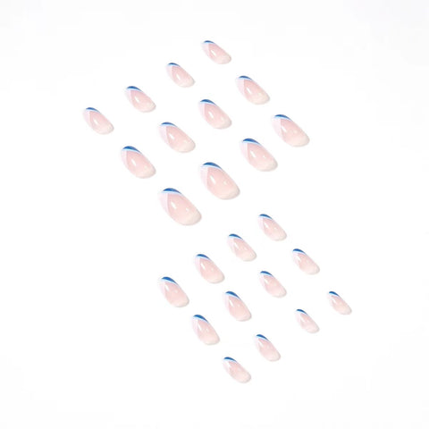 24pcs simple blue&white false nails -JP1412