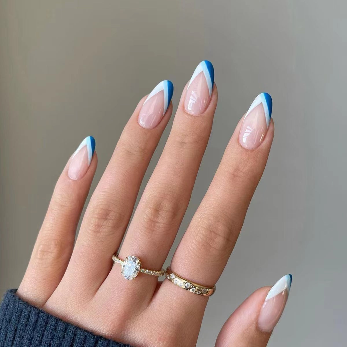 24pcs simple blue&white false nails -JP1412