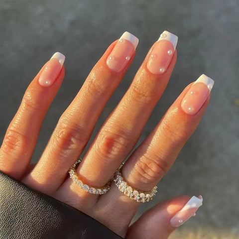 24pcs short fake nails with pearl -JP1558