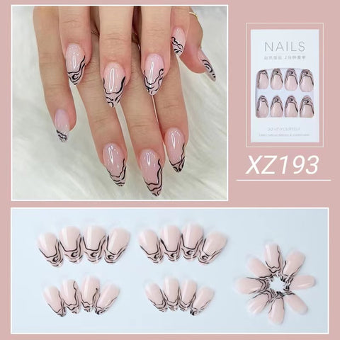 24pcs Fake Nails with Black color -XZ224-193