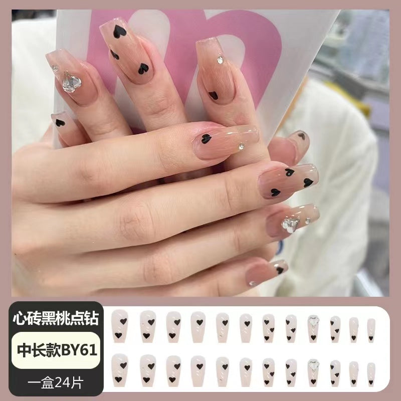 24pcs black heart fake nails-BY61