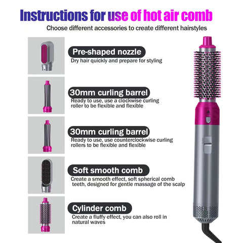 5 in 1 Hot  Air Comb Automatic Curling Lron Curling Straight Dual-purpose Hair Styling Comb Electic Hair Dryer