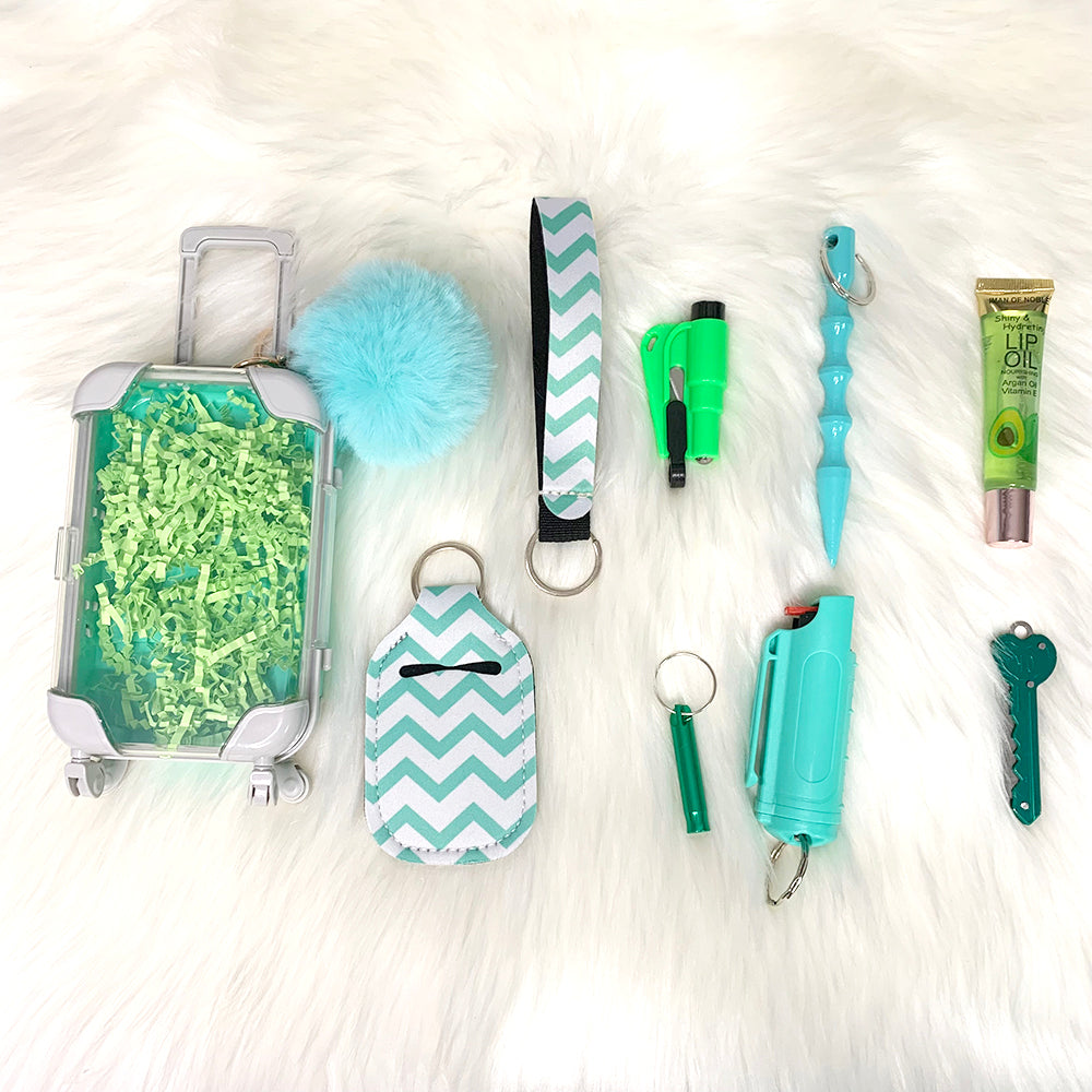 Turquoise Stripe Self Defense Mini  Suitcase Set